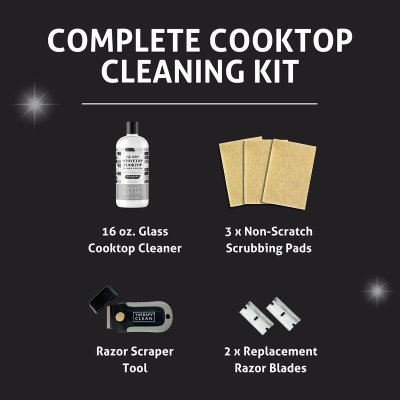 therapy Glass Cooktop Cleaner Kit - 16oz with Scraper & 3 Non-Scratch Pads - For Electric, Induction, Ceramic & Gas Stove Top - Heavy Duty Flat Top Stove Cleaner & Polish - Image 2